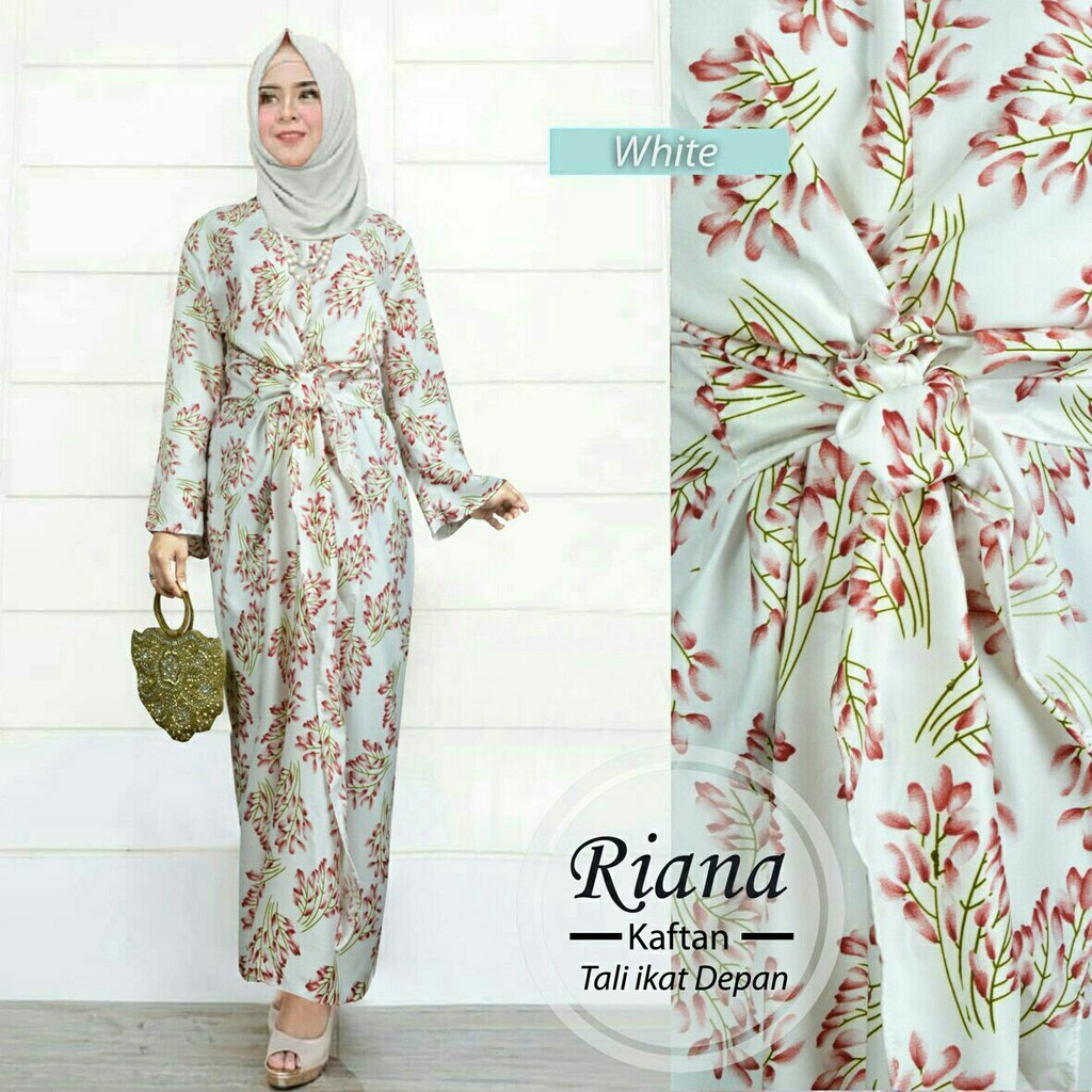 gamis kaftan ikat lilit batik hijau tosca putih pink bahan maxmara size XL