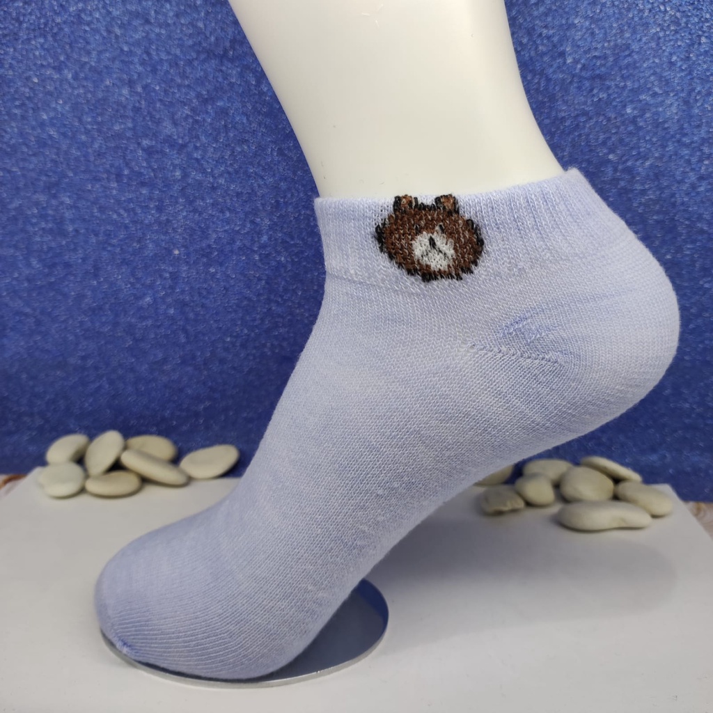 ⭐𝐈𝐇𝐒 𝟎𝟔𝟑⭐️Kaos Kaki Pria Wanita Motif Beruang Kaos Kaki Semata Ankle Socks-6 Biru Muda