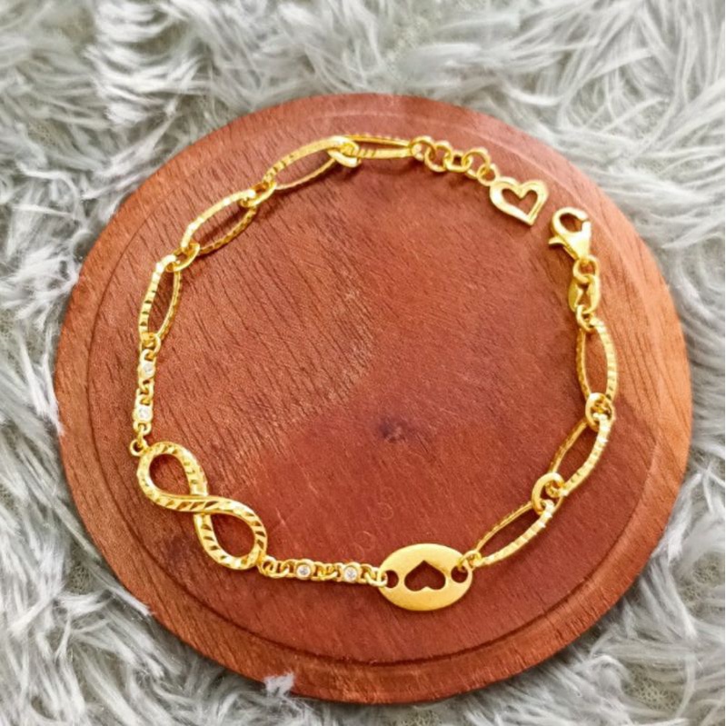 Bracelet Gelang Hongkong Charm Bulat Etnik Hadiah Teman Emas asli Gold