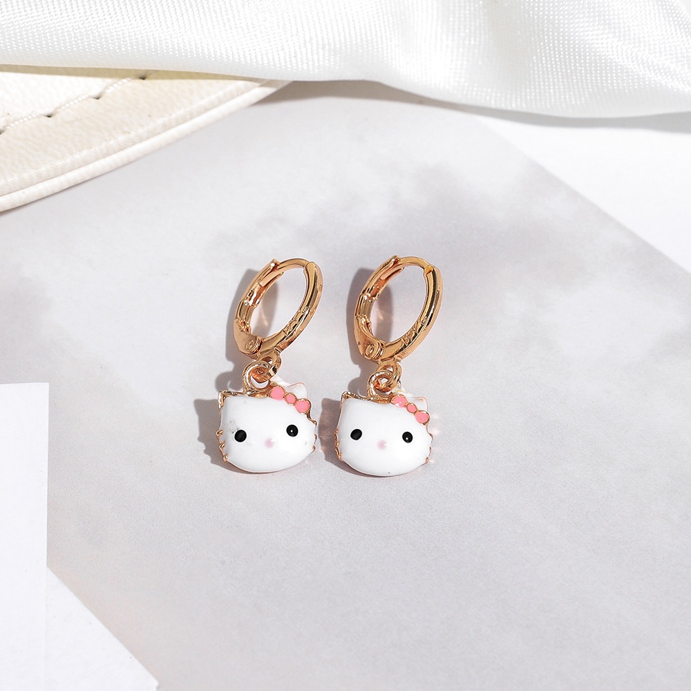 set perhiasan anak titanium anti karat Kelinci putih kecil yang lucu kalung wanita anting gelang D410