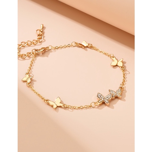 LRC Gelang Tangan Fashion Golden Alloy Diamond Butterfly Bracelet K80467