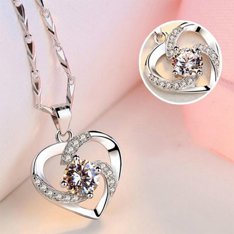 Kalung Liontin Hati Berlian Imitasi Safir Korea Wanita Aksesoris Fashion Necklace