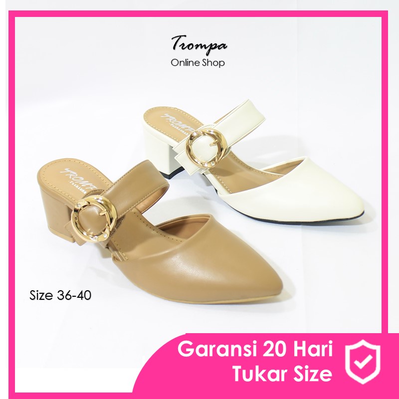 Fashionable Sepatu Kerja Wanita 5cm Mules Hak Tahu Big Size Empuk kh8