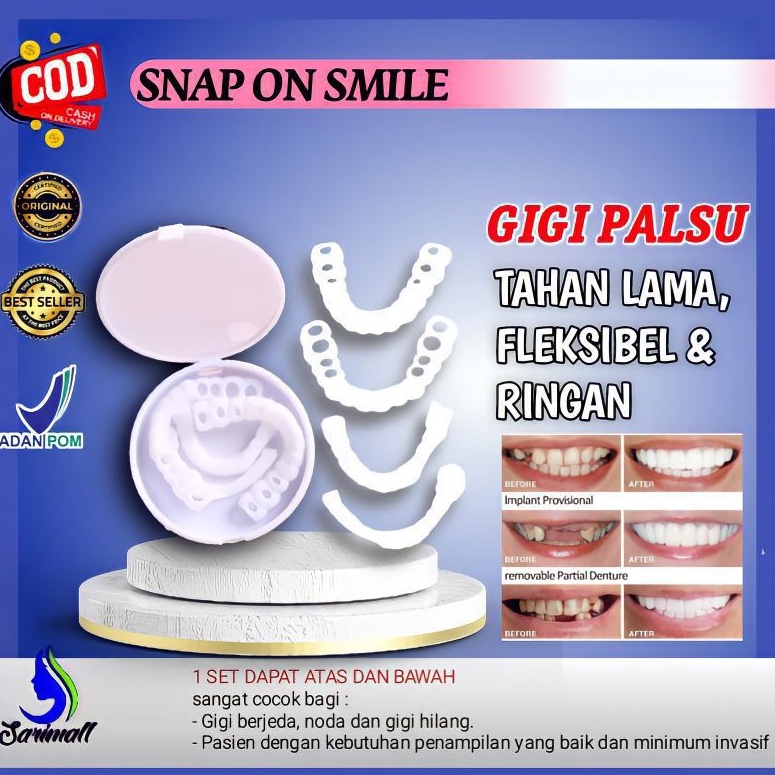 Snap On smile 1 pasang gigi palsu atas bawah 100% Original