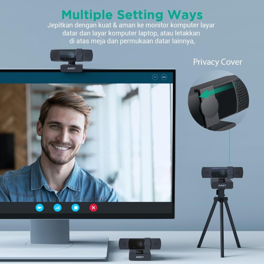 Aukey Webcam PC-LM7 Overview Full HD Video 1080p - 500906 Webcam Wide Angle