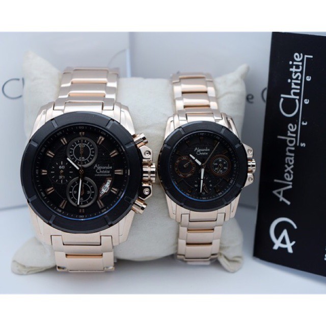 Jam Tangan Couple Alexandre Christie AC 6226 Rosegold Black.Original Garansi Resmi 1 Tahun