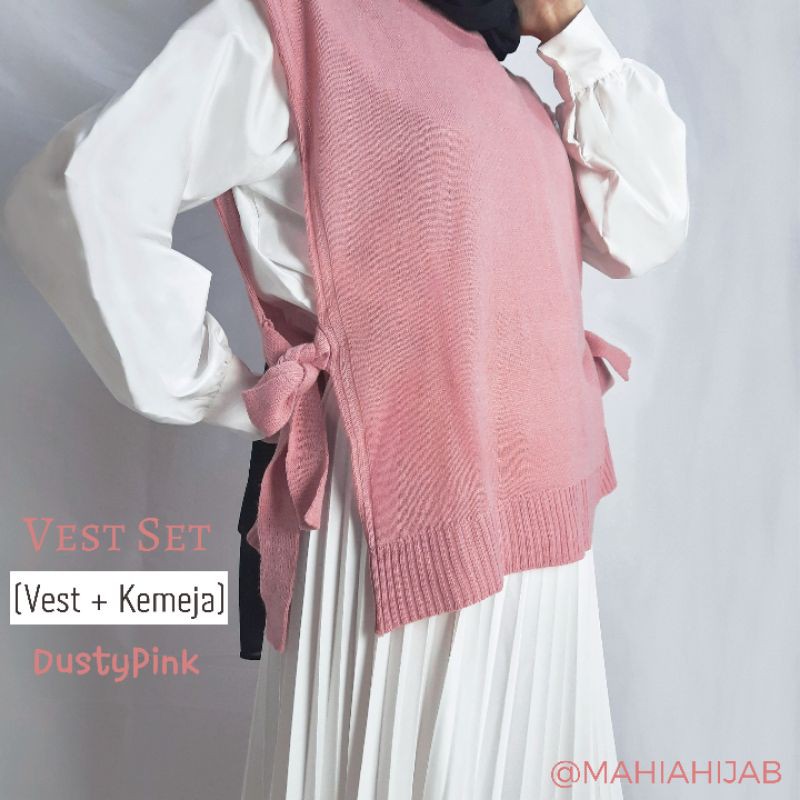 Vest Set (Vest rajut + Kemeja putih) Paket hemat OOTD rajut murah