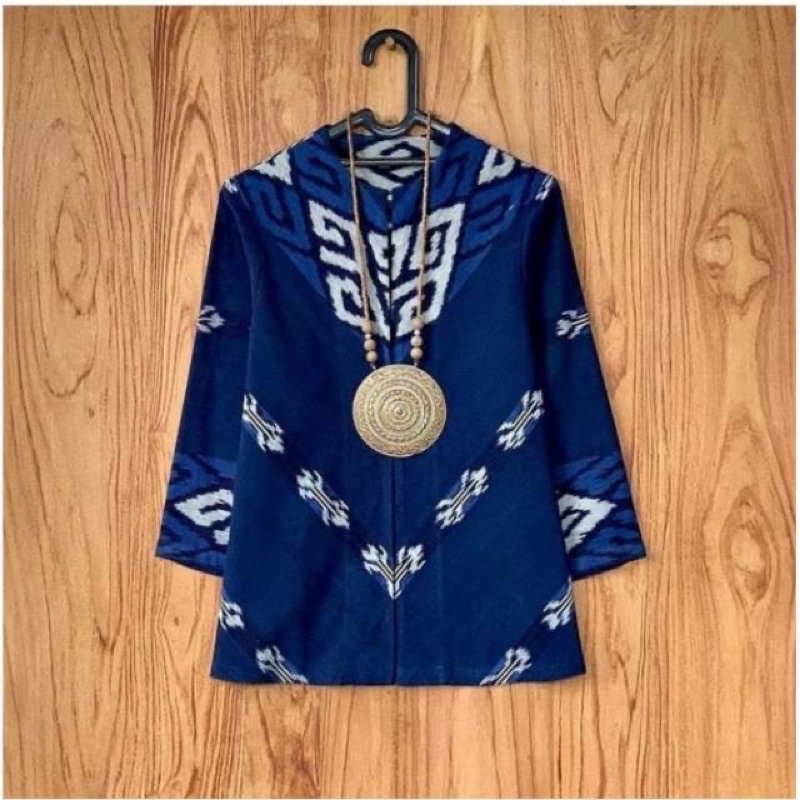 baju tenun blus motif Toraja navy + free masker