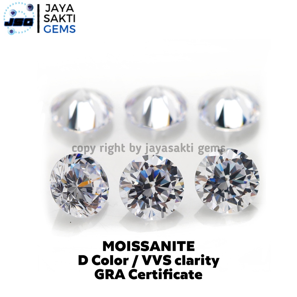 Berlian Moissanite Round Briliant 6.5mm 1ct D VVS1 Premium Sertifikat GRA USA