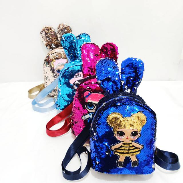  Tas  Ransel  SEQUINS GLITTER GIRL LOL  SURPRISSE KELINCI 