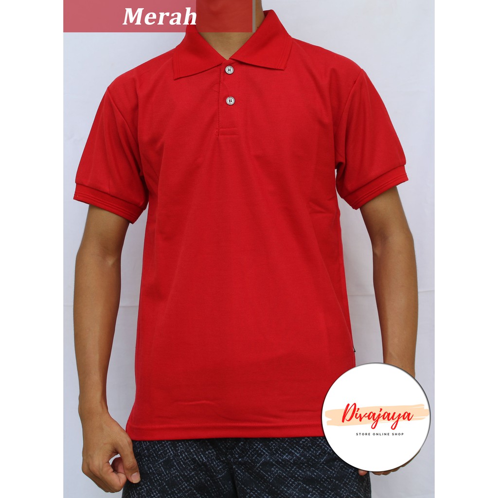 Kaos LJ92 Shirt Kaos Polos Berkerah/ Fashion Kaos Kerah Pria & Wanita/Merah