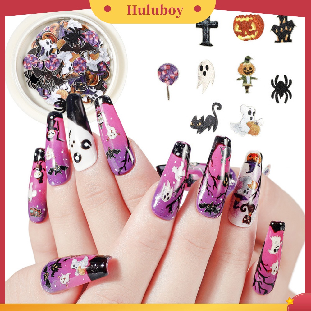 Huluboy Huluboy♡ Stiker Kuku Motif Labu Hantu Laba-Laba Penyihir Halloween Warna-Warni Untuk Dekorasi