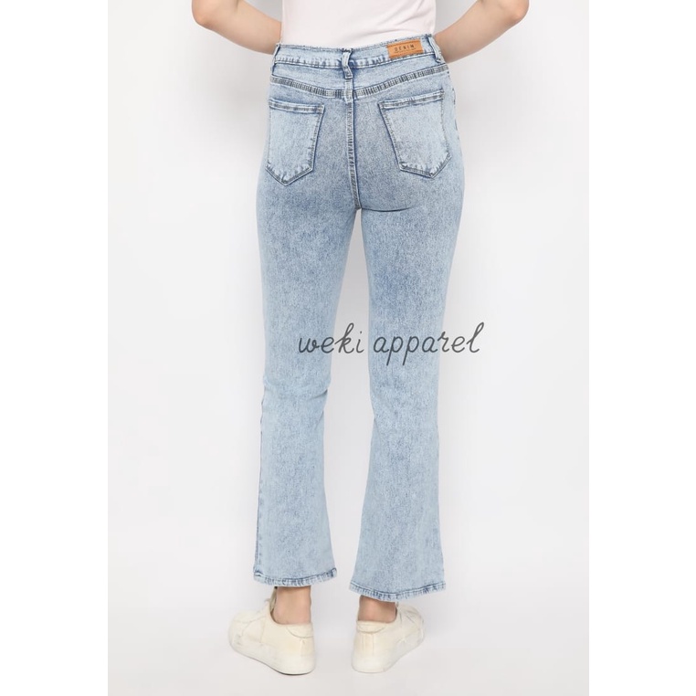 Weki Celana Cutbray Wanita Jeans Highwaist Snow Acid