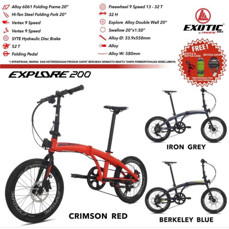 Sepeda lipat 20 inch Exotic by PACIFIC EXPLORE 200 / 100 /explore 3.0 alloy frame