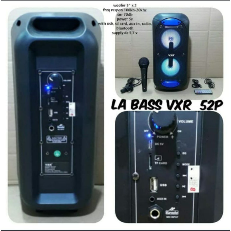 Speaker Portable 5 inch double, Bluetooth + Bonus Mic VXR52P