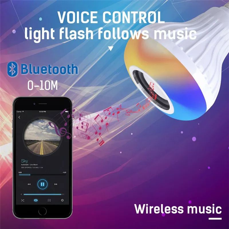 BOHLAM SPEAKER Lampu Bohlam warna warni Speaker Bluetooth wireless LED RGB remote E27 Hias kamar tidur Music disco natal warna warni