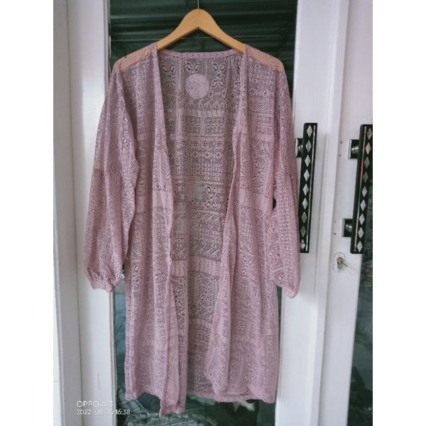 KARDIGAN BRUKAT LENGAN BALON/PROMO LONG OUTER BRUKAT-Nutell pink 2