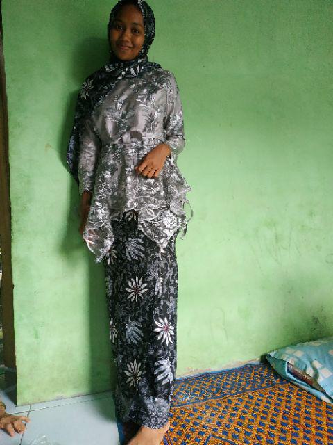 Realpict Stelan Kebaya Sahara Bahan Tulle Bordir Rok Plisket Bahan Katun Silk