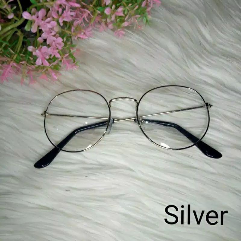 kacamata OVAL Bingkai besi Fashion Wanita Pria ( kode 01) TOSERBA GALERY-Silver