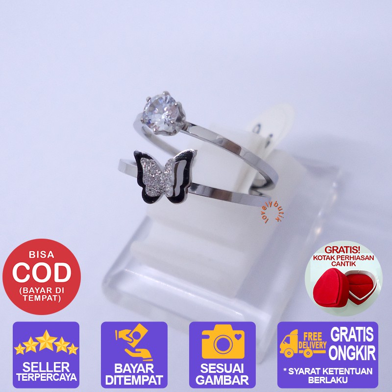 Lovelybutik Cincin Titanium Wanita Anti karat Selamanya Edulis Cincin Wanita Titanium Model Kupu