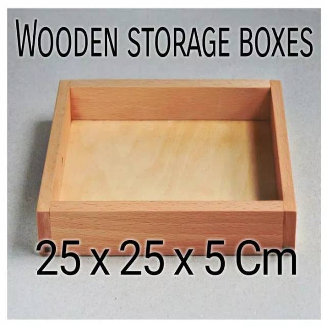 Wooden square storage box 25x25x5cm Nampan kayu kotak penyimpanan kayu