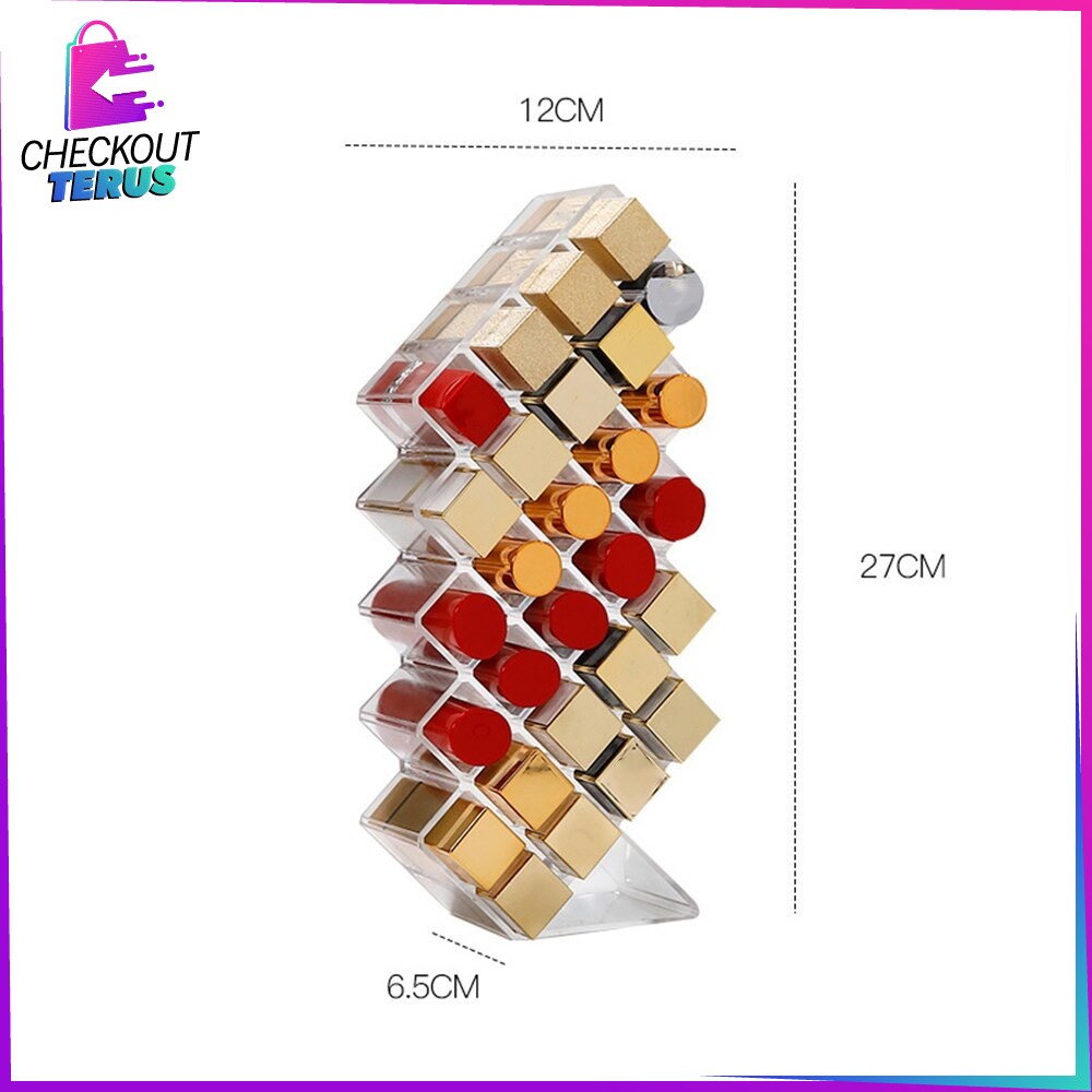 CT K7 Kotak Lipstik Acrylic 28 Slot Tempat Penyimpanan Alat Kosmetik Lipstick Organizer Rak Makeup Rak Tempat Lipstik Akrilik