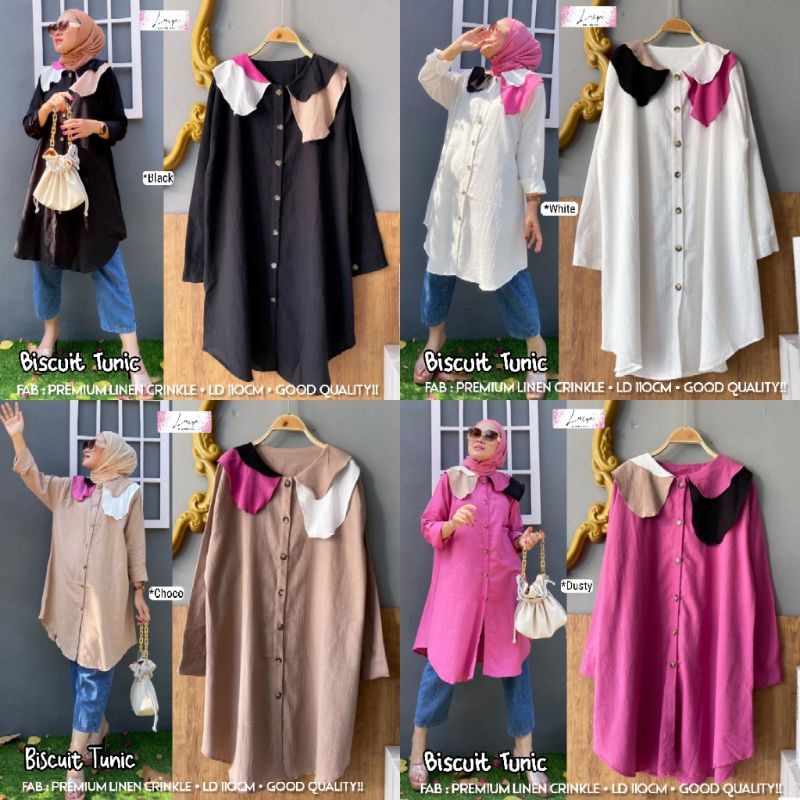 BISCUIT TUNIK LINEN CRINKLE BY LAIQA