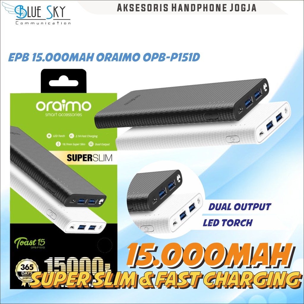 POWERBANK PORTABLE 15000MAH ORAIMO OPB-P151D DUAL 2 USB