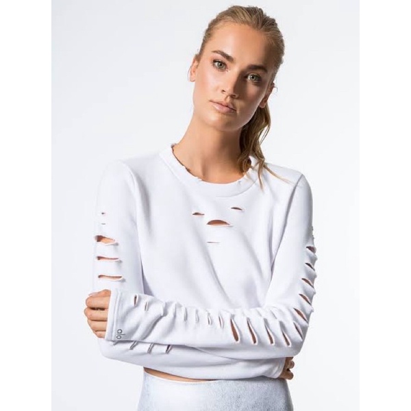 Alo Yoga Aloyoga Ripped Warrior Long Sleeve White Preloved