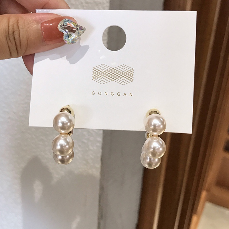 Anting Tusuk Gantung Temperament Desain Geometri Hias Mutiara Gaya Simple / Elegan Untuk Wanita