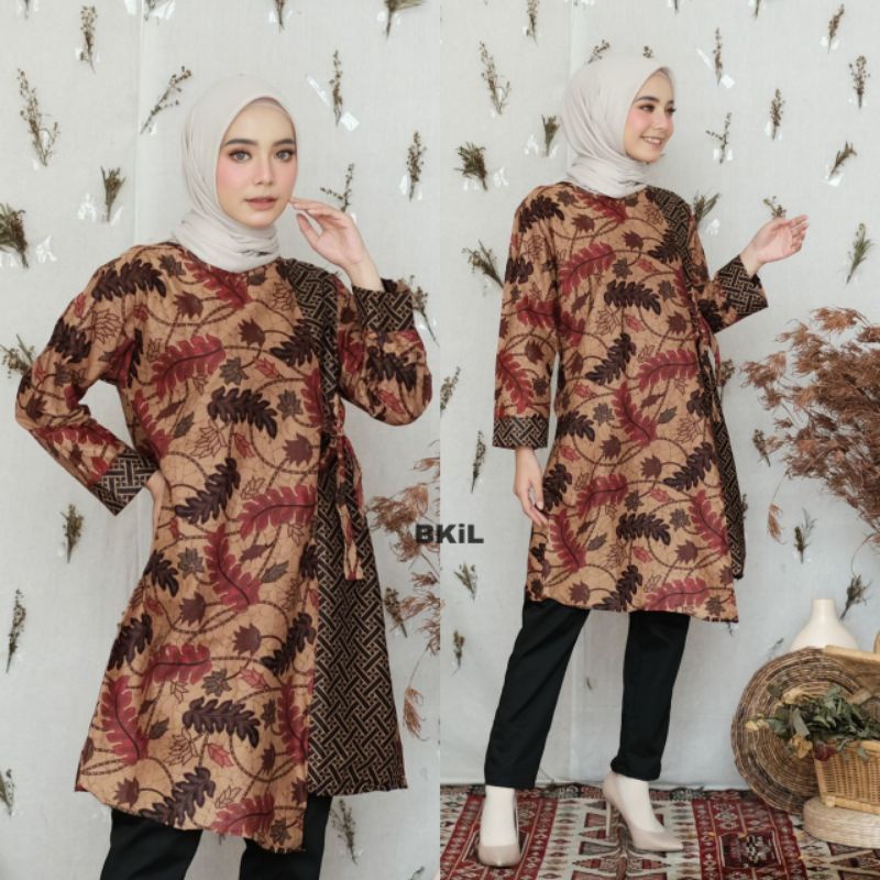 tey-17 Batik Wanita ASJ SA HRB026 Kenogo Kemeja Tosca Pendek-Model 2