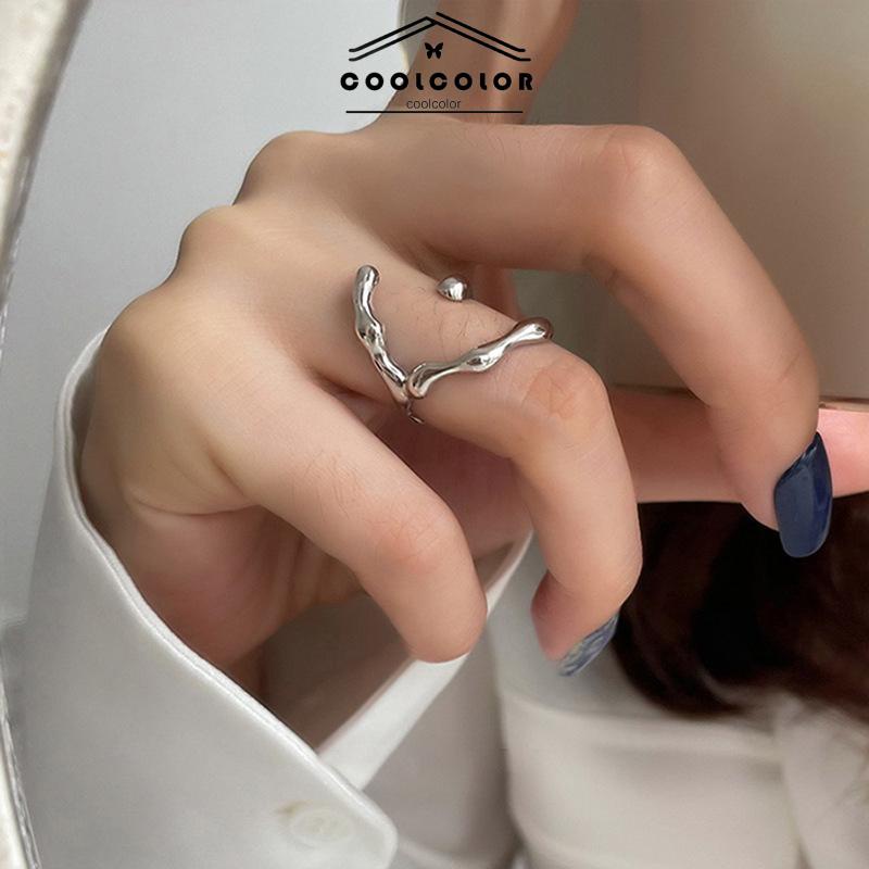 COD❤️2PCS/Set Cincin Kreatif Sederhana Temperamen Pembukaan Mutiara Tidak Teratur Cincin Dapat Disesuaikan korea fashion wanita