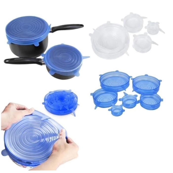 Set Silikon Elastis Penutup Makanan Silikon 6 In 1 Elastis Food Cover Silicone Mangkok Gelas Reusable Murah - Silikon Elastis Penutup Mangkok Wadah Makanan - Food Cover Lentur SilikonA Set 6