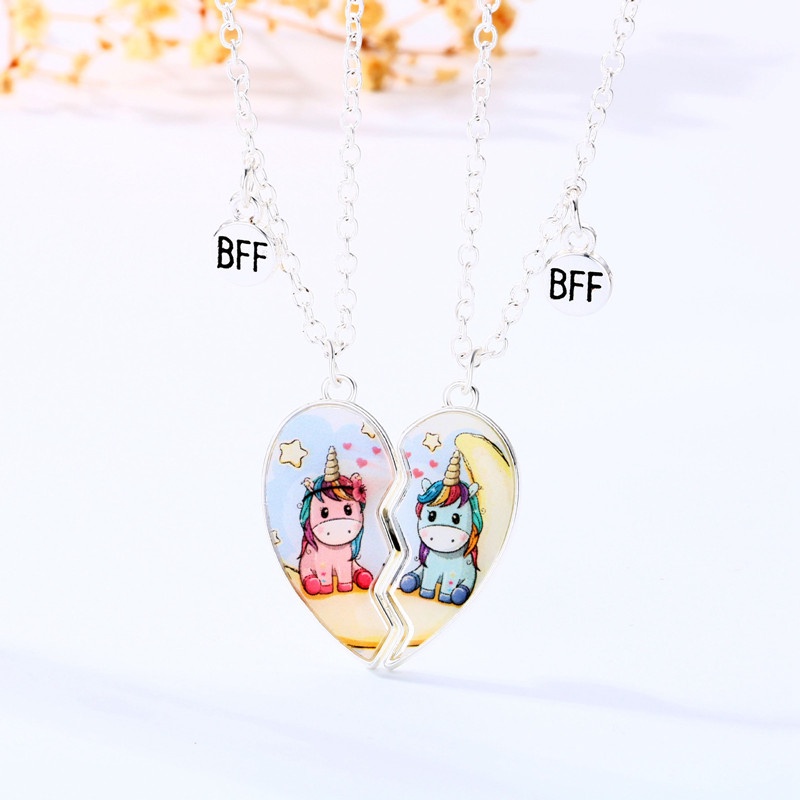 2pcs / Set Kalung Liontin Kartun Unicorn Untuk Pasangan