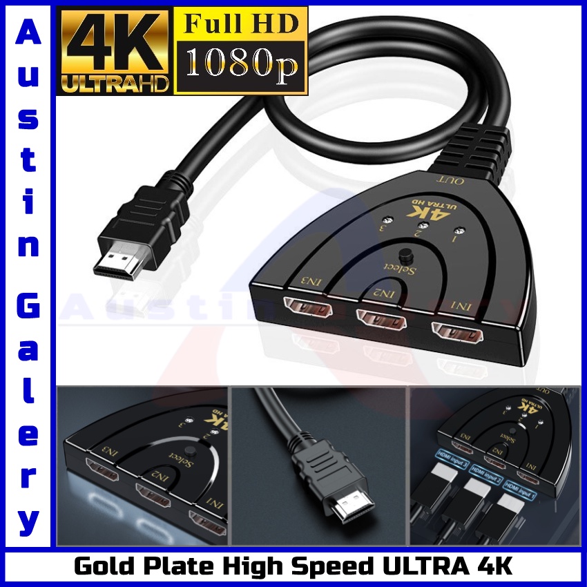 HDMI Switch 3 Input 1 Output Full HD1080P TO 4K UltraHD Untuk HDTV PC Laptop X BOX