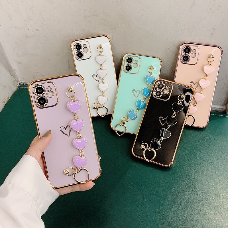 bracelet Electroplating case iphone11 12 Pro Max XS X XR 7 8 Plus SE 2020 side patterned love soft shell shockproof full cover protective cover casing iphone