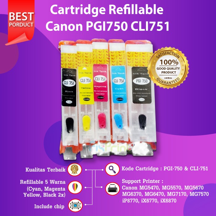 Refillable MCISS PGI750 CLI751, Printer Canon Pixma MG5470 MG637