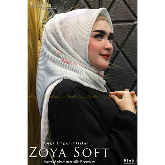 Jilbab Segi Empat Motif Plisket Polycatton Ori Nazilla-Ziya pink