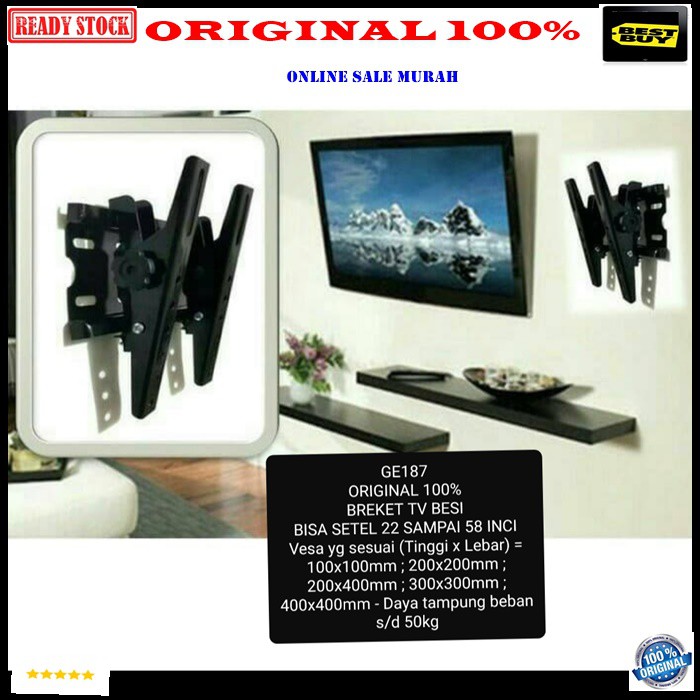 G187 original 100% breket tv full besi 22 sampai 58 in inci bracket televisi flexible gantungan led LCD tembok mount wall dinding komplit fungsi universal semua merek serba bisa multi guna asli ori adjustable G187   BAHAN FULL BESI  BISA DISETING 22 sampa