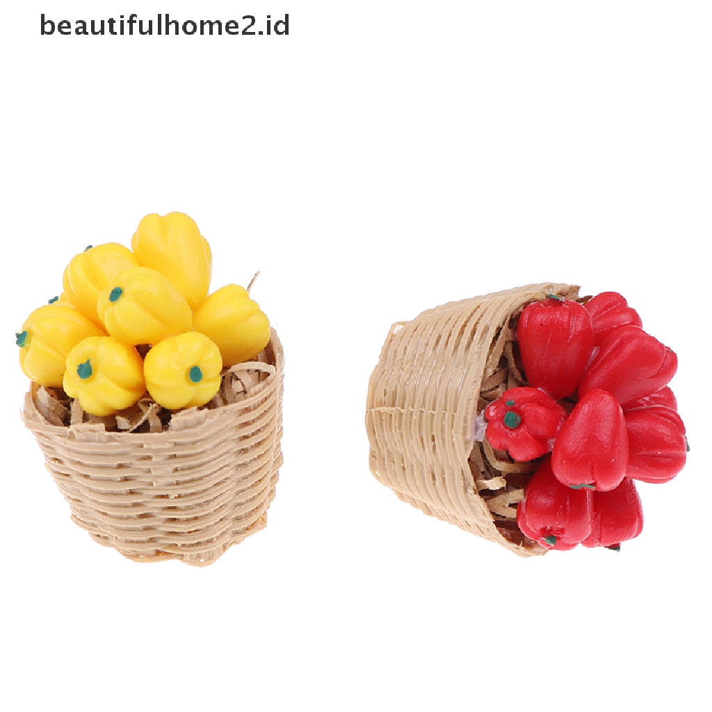 (beautifulhome2.id) Mainan Miniatur Keranjang Bambu + Sayuran Skala 1: 12 Untuk Aksesoris Rumah Boneka