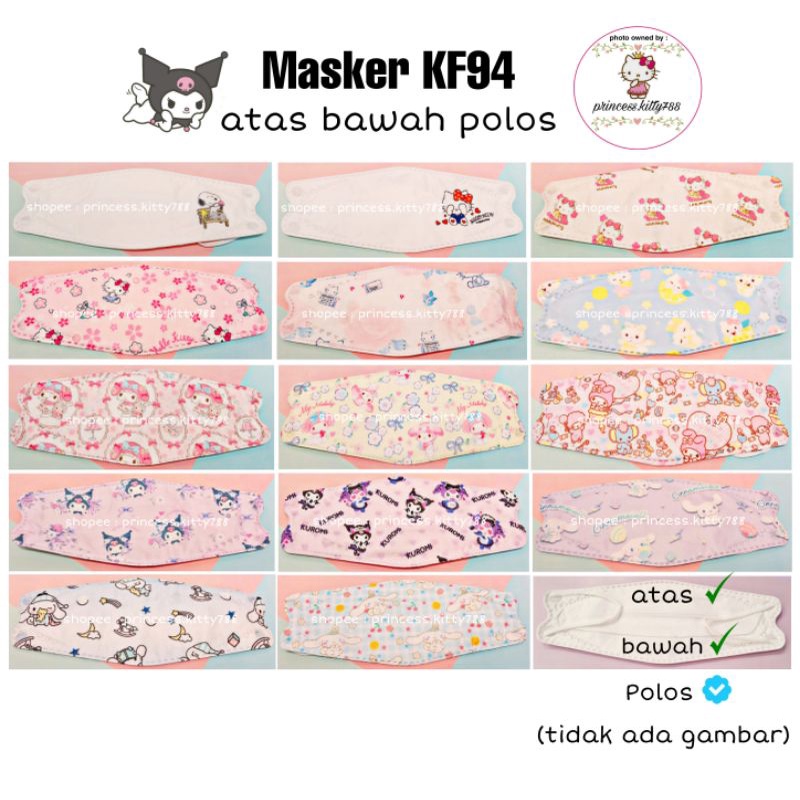 MASKER DEWASA NON-MEDIS 4 PLY KF 94 / MASKER KARAKTER MOTIF HELLO KITTY MELODY TWINSTARS BADTZMARU C