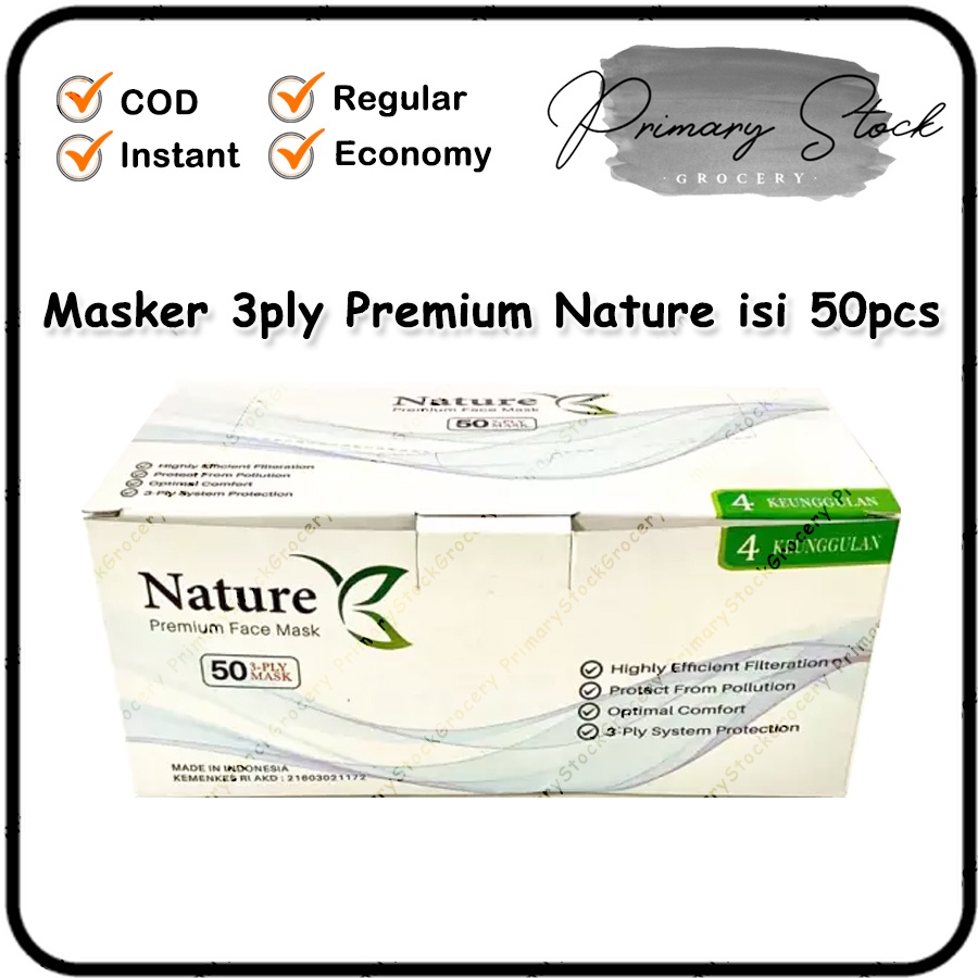 Masker 3 Ply 50pcs Tebal Nature Premium Masker Medis Earloop Mask