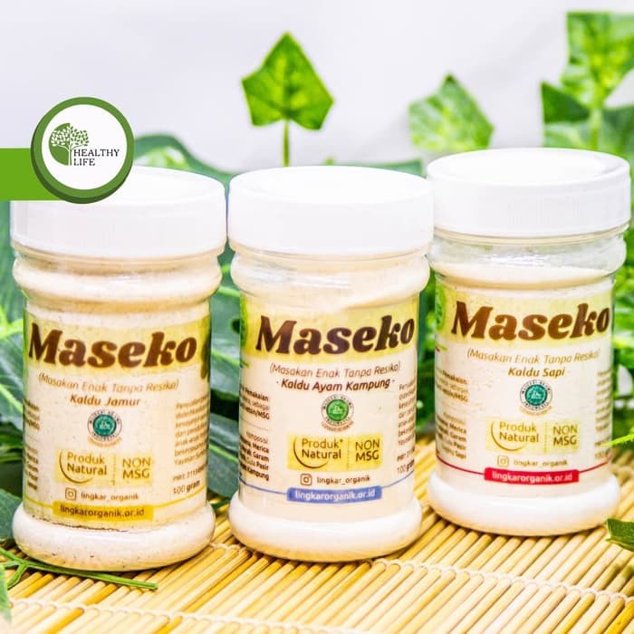 Maseko Kaldu Ayam Kampung Sapi Jamur organik BOTOL &amp; REFILL 100gr Non MSG  Lingkar Organik
