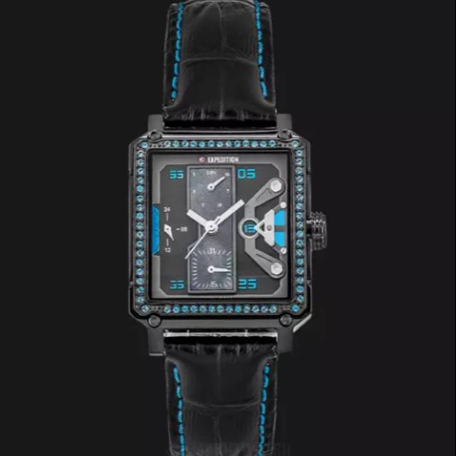 Jam Tangan Expedition E 6695 Wanita Leather Black List Blue Original