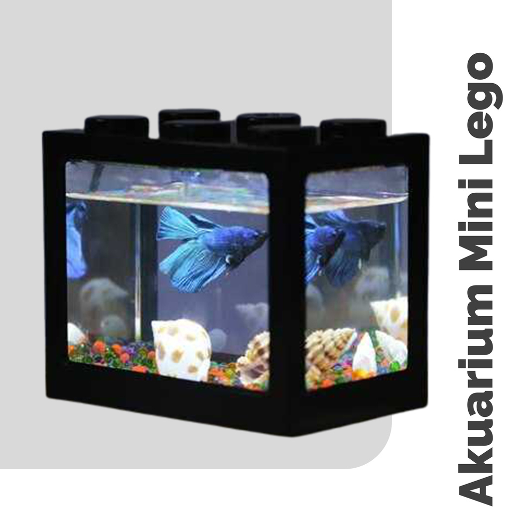 Akuarium Mini Cupang Kecil Lego Block with Colorful LED Aquarium Batu Hias Akuarium Dekorasi