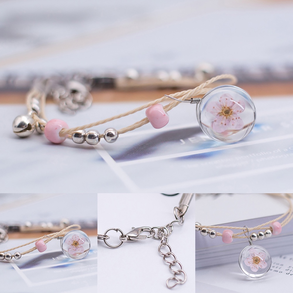 Hu Hu Hu Hu Hu Alat Bantu Pasang Kacamata♡ Gelang Tali Anyam Handmade Dengan Bola Kaca Isi Bunga Kering Untuk Wanita