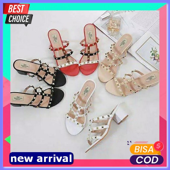 Mk54 High Heels Pesta Cewek Wanita Hak Tinggi Casual Trendy Modis Ke Heel Nl38 - Cokelat Muda Sandal