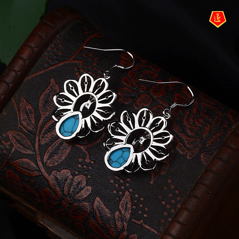 [Ready Stock]Creative Personality Peacock Turquoise Earrings Exaggerated