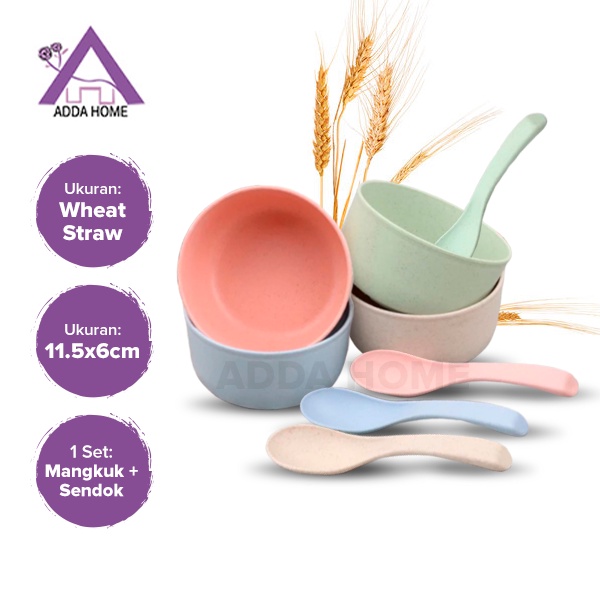 Adda Home - Set Mangkuk Sendok Anak Bahan Jerami Gandum Wheat Straw BPA Free