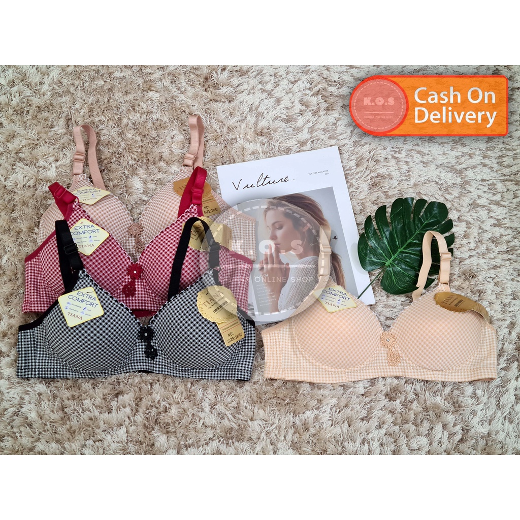 Bra bh Busa Tipis Motif Kotak-Kotak Size 36-42 Kait 3 Tanpa Kawat